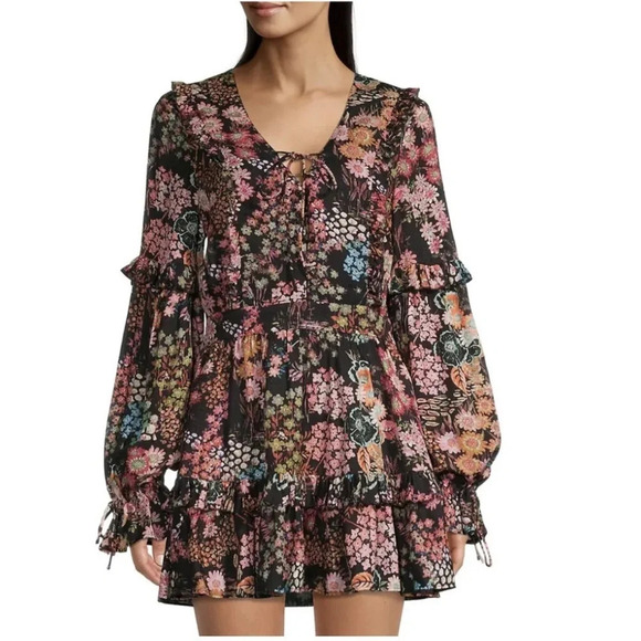 Ted Baker Hendria Ruffle-Trim Mini Dress floral print viscose size 0 or 2 - Picture 5 of 14